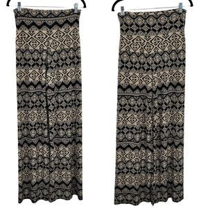 Womens Long Stretch Flare Pants M Black Tan Tribal Aztec Flowy Boho Festival